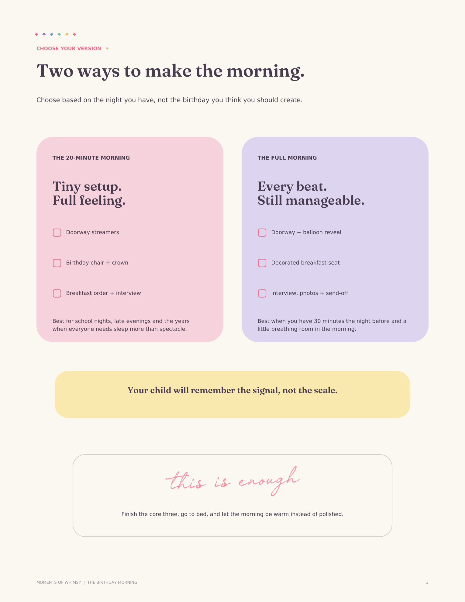 The 20-Minute Morning and Full Morning planning options