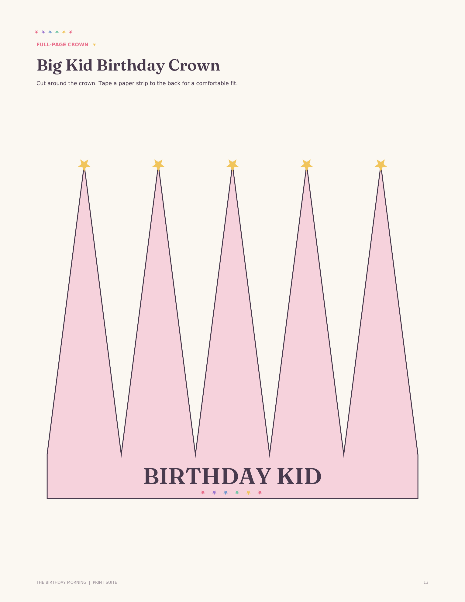 Large printable birthday crown with Birthday Kid lettering