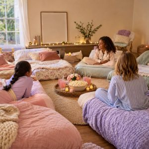 Bright, cozy sleepover with pastel bedding styled by Moments of Whimsy